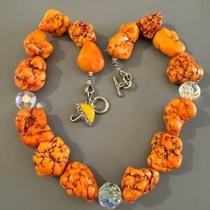 Statement Orange Turquoise Howlite Gemstones with Toggle Clasp STUNNING